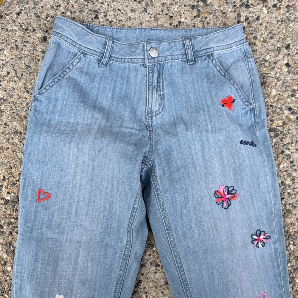 Gymboree Appliqué Embroidered Jeans Girls Size 10 Hearts Ladybug Light Wash NWOT